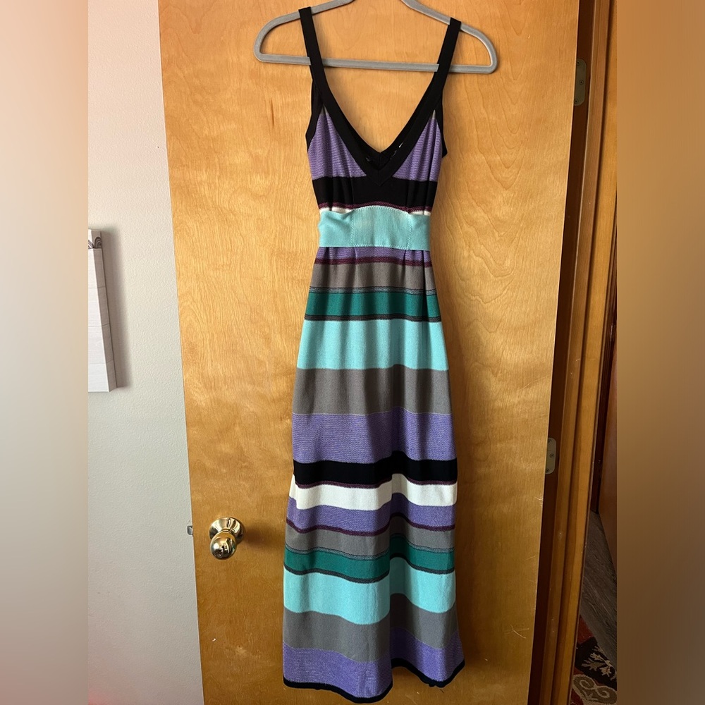 Missoni (Italian) size 38 v neck sleeveless striped knit long dress with sash
